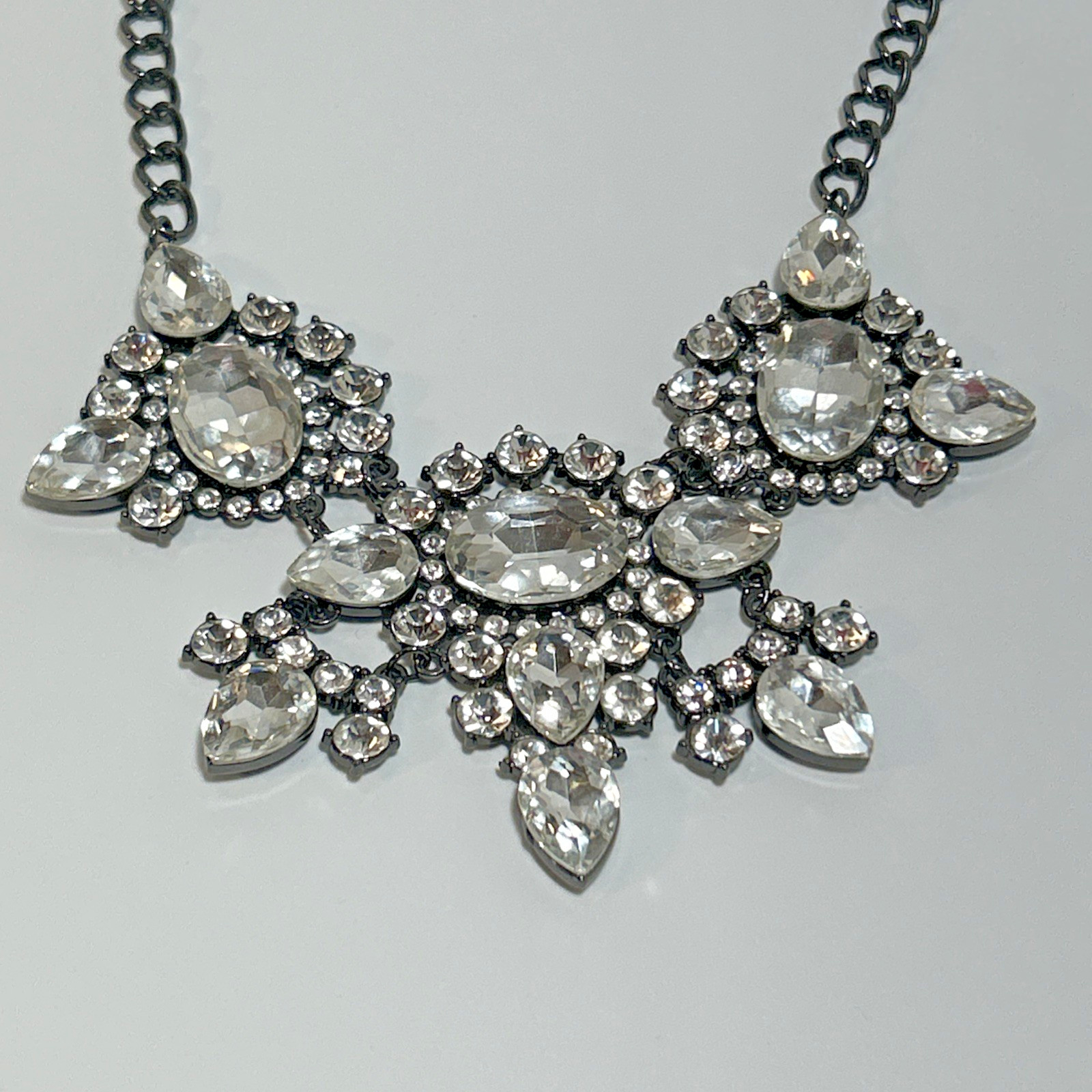 Black Chain Statement Necklace Clear Rhinestone C… - image 7