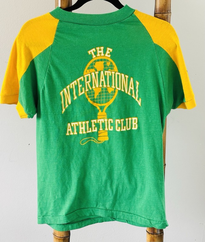 VTG 80’s Champion T-shirt International Athletic Club Racquetball Size L Green