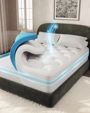 OhGeni Cooling 4 inch Dual Layer King Mattress Topper, 2 King, White 