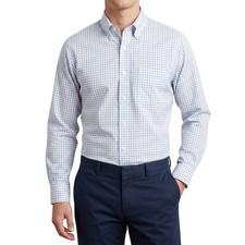 Brooks Brothers 346 Men's Size 16-4/5 Blue Check Slim Fit Non-Iron Dress Shirt