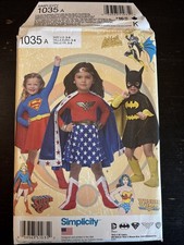 Simplicity Costume Pattern 1035 Super Hero Costume with Cape Child size 3 - 8