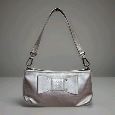 Authentic Longchamp Clutch Bag Purse Bow Crystal Rhinestone Siver Pink Tint Smal