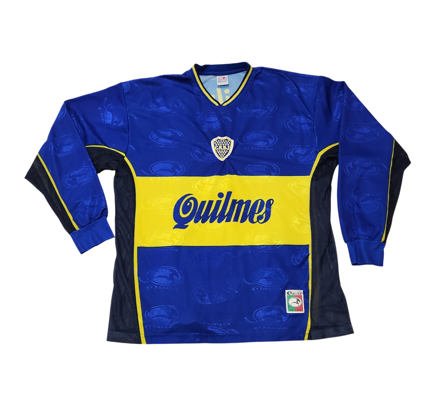 VTG 90s CABJ Boca Juniors Xeneizes Quilmes Soccer Long Sleeve Jersey Extra Large