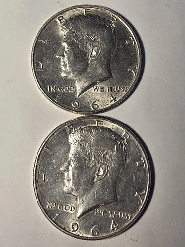 1964-PKennedy Silver AU Half Dollars -Lot of 2 90% Philly 1.00 FACE Circulated