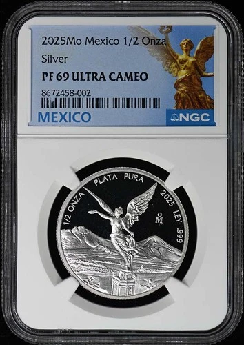 2025 MO Mexico 1/2 Onza Silver Libertad NGC PF69UC Mintage 200