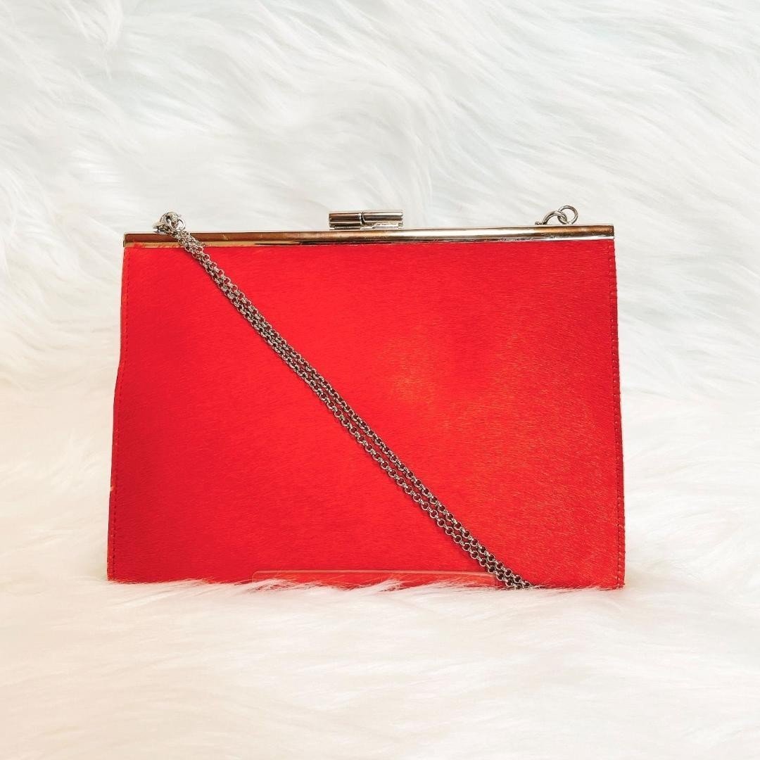 Borsa a tracolla Bvlgari pelle rosso beige catena ferramenta incisa pony usata