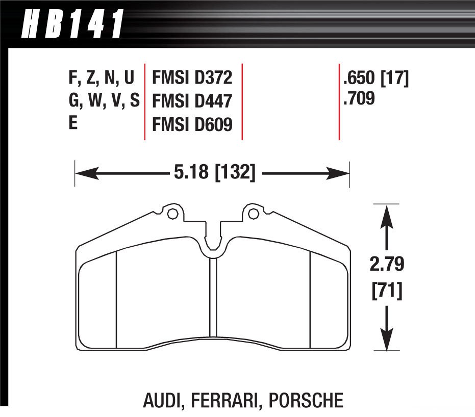 Hawk Brake HB141U.650, Set of 4 Brake Pads Dtc-70 Fits Audi Ferrari Porsche 