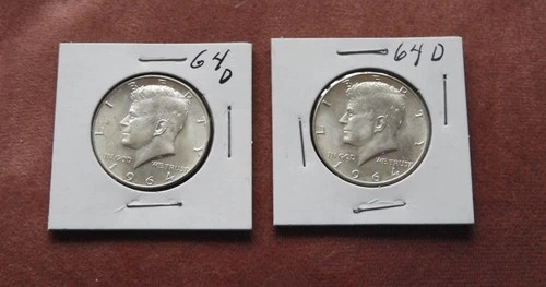 2  1964 D JFK SILVER HALF DOLLARS-UNCIRCULATED