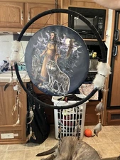 Large Native American Navajo Dream Catcher 26” Wolves Handmade