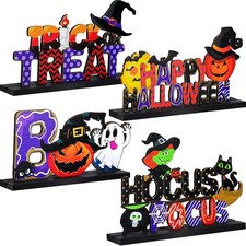 4 Pieces Happy Halloween Wooden Centerpiece Signs Table Multicolor