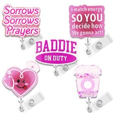 5 PCS Nurse Badge Reel Retractable Badge Holders Cute ID Badge Reel Nursing S...