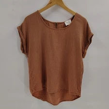 Olive and Oak pullover L blouse gauze 100% cotton top zip back short sleeve