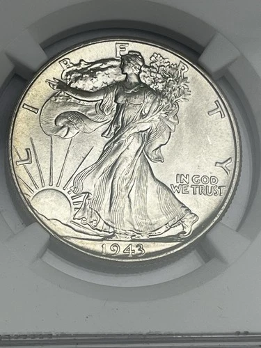 1943 WALKING LIBERTY HALF DOLLAR - NGC MS-65, MILES STANDISH LABEL. WHITE!