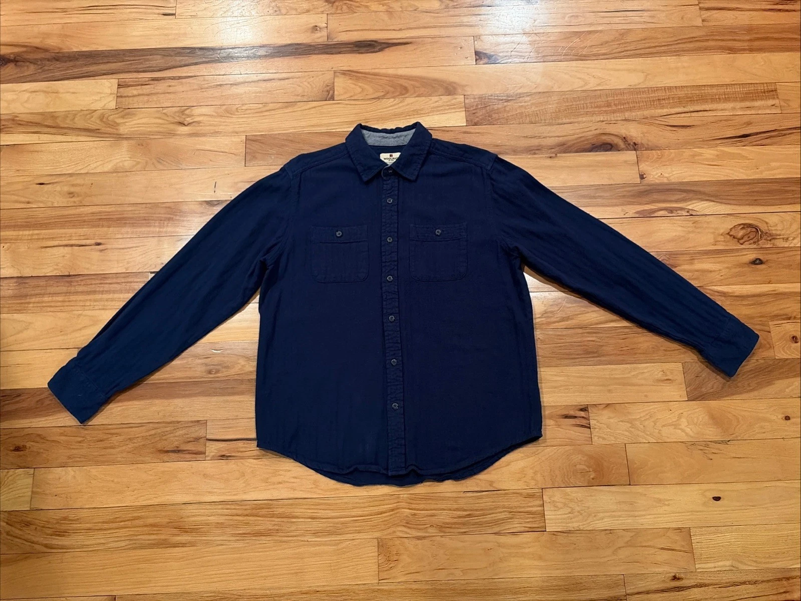 Woolrich Dark Blue Striped Long Sleeve Button Down Flannel Shirt Mens Size Large
