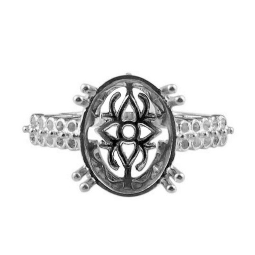 Semi Mount 12x16MM Oval Solitaire with Accents Women Ring 925 Sterling Silver