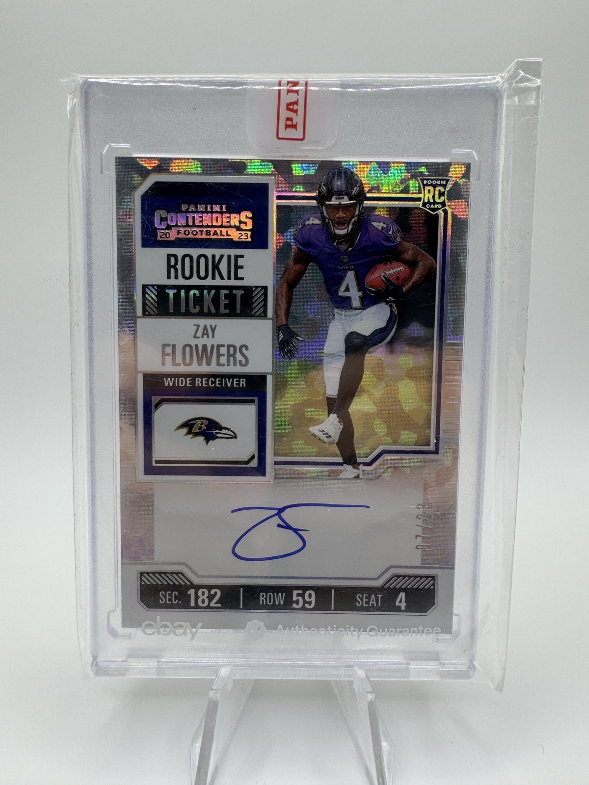 2023 Panini Contenders Football Zay Flowers #142 RC Cracked Ice Auto /23