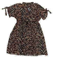 New Look Women's Tiger Print Button Front Midi Dress Tie Sleeve Size 2X