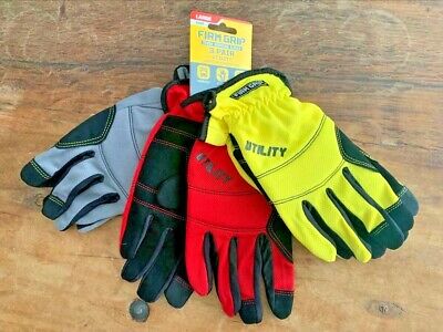 Yellow Gray 3 Pair Utility Red Tough Working Gloves 