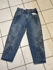 LEVI'S MADE  CRAFTED NWT SOLD OUT High Rise BARREL CROP Embroidered Jeans 25