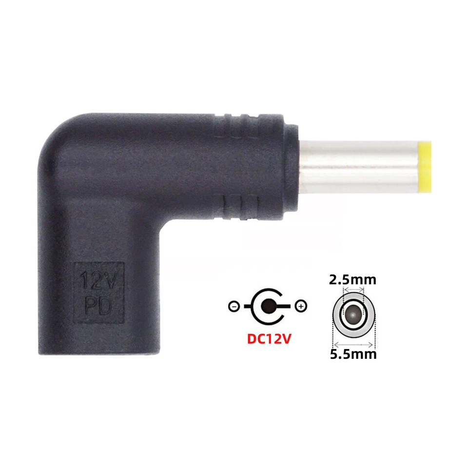 USB 3.1 Type C USB-C Female to DC 12V 5.5x2.5mm Plug Adapter PD 90 Degree Angled - Image 4 of 4