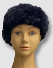 $98 Surell Women's Blue Convertible Rex Rabbit Fur Headband Scarf One Size