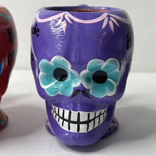 2 Sugar Skull Hand Painted Ceramic Halloween Day of the Dead His & Hers Mugs - Picture 3 of 11