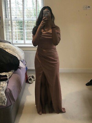 asos edition satin bardot drape maxi dress in cinnamon rose | eBay UK