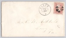 CORRY PENNSYLVANIA COVER FROM SALEM OHIO, c. 1866, CORK STAMP CANCELLATION