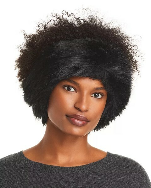 Surell women's Faux Fox Fur Black Headband / Scarf - one size