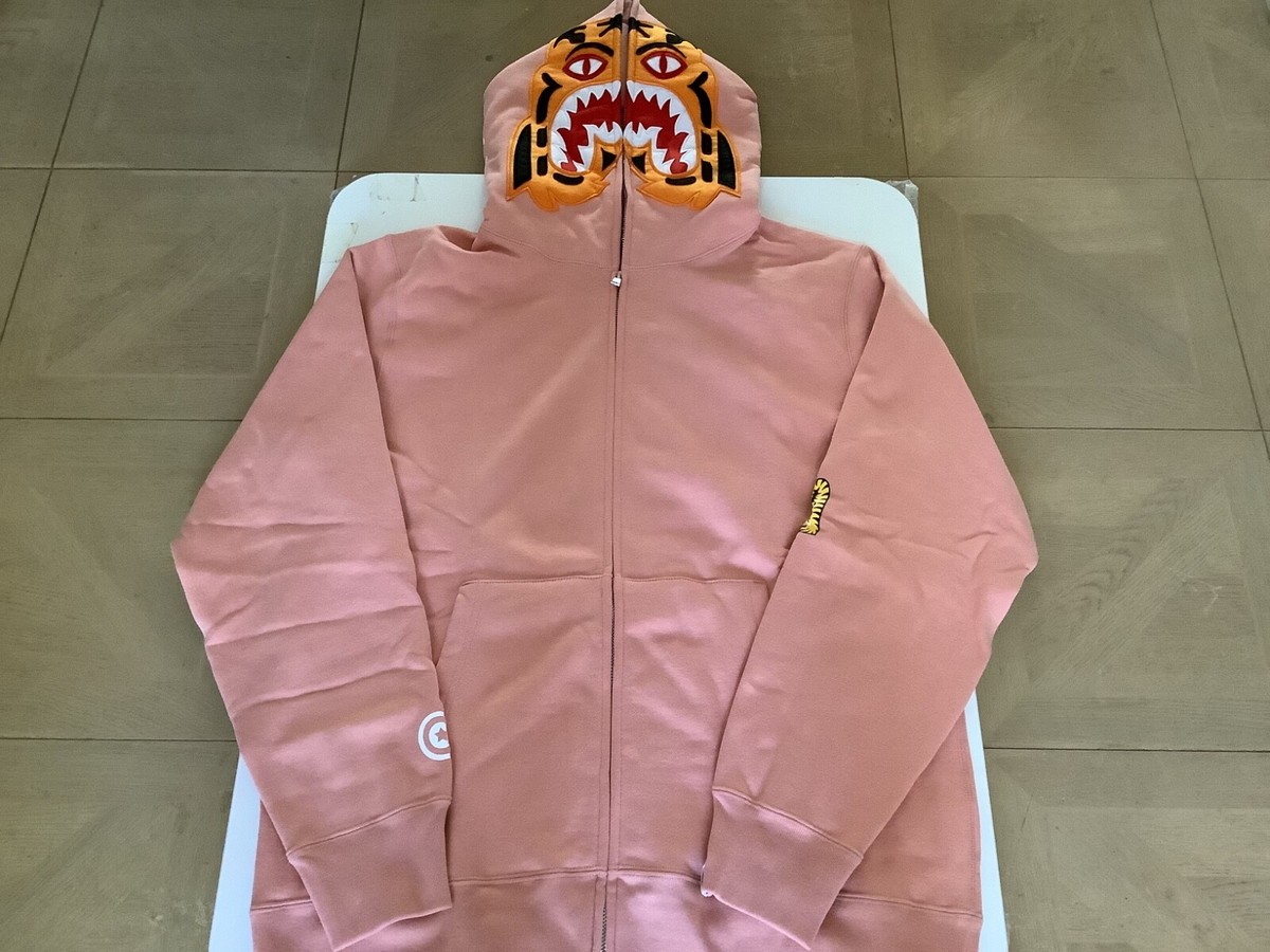 Authentic a bathing ape bape tiger full zip hoodie XL salmon pink