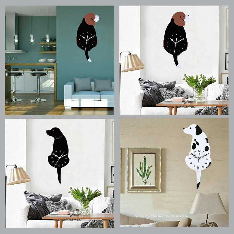 Silent Pendulum Clock Acrylic Swinging Tail Wall Clock Animal Dog Cat Shaped - Image 3 of 4