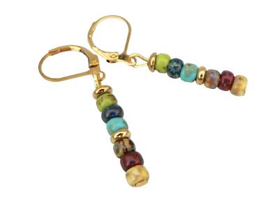 zarte Ohrhänger Rondelle Picasso Perle Glas mehrfarbig bunt multicolor 24k 038a