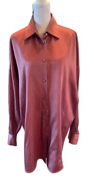 Max Mara Studio Mauve silk blend XXL Crinkle tunic Button Up long sleeve FLAW