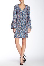 Charles Henry Vine Floral Bell Sleeve Print Shift Dress 139277 Sz M