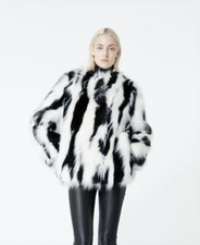 The Kooples Faux Fur Black And White Two Tone Monochrome Faux Fur Coat