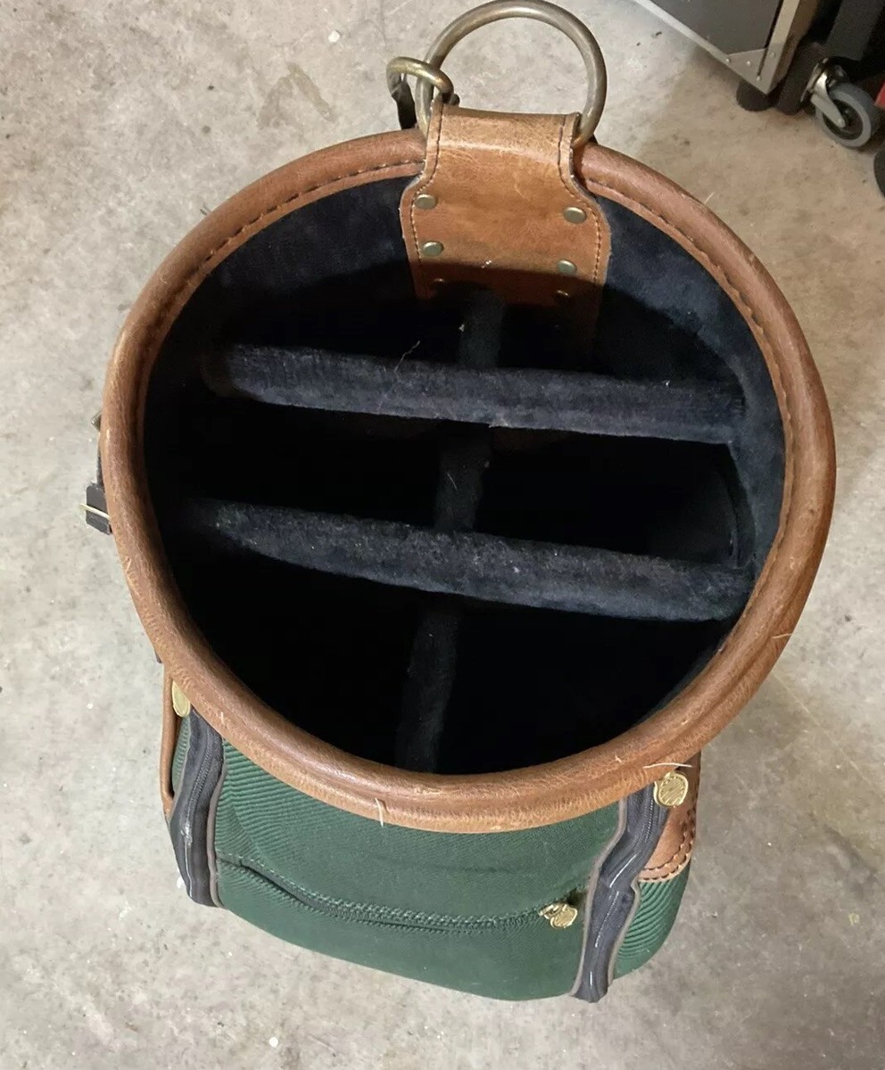 Burton Vintage Golf Cart Bag 7 UP - 6 Way - Green & Tan w/ Leather