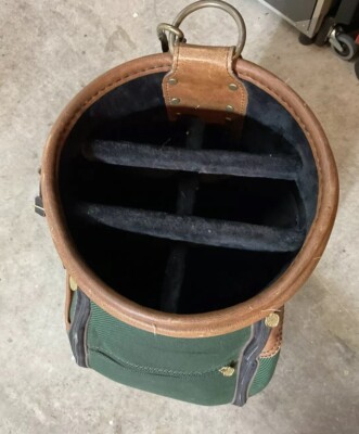 Burton Vintage Golf Cart Bag 7 UP - 6 Way - Green & Tan w/ Leather