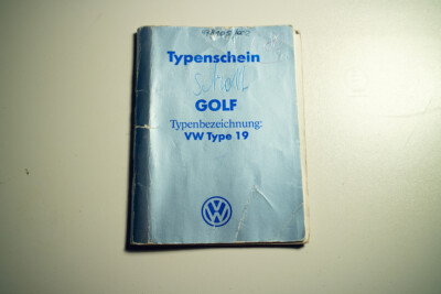 Volkswagen Type 19 Golf VW Typenschein von 1987 für Sammler TS