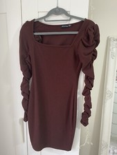 Pretty Little Thing Brown Ruched Sleeve Dress