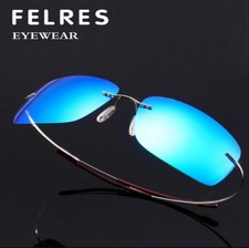 Ultra Light Unisex Memory Rimless Metal Polarized Driving Sunglasses Hot