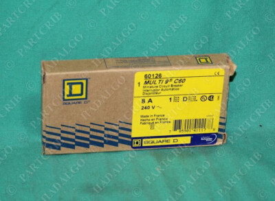 Square D, 60126, Multi9 C60, D8A Circuit Breaker 240V 8A 8 Amp Din Rail Miniatur