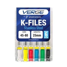 VERGE 25mm Endo K Files, Stainless Steel, Assorted #45 - #80, 6/Pk