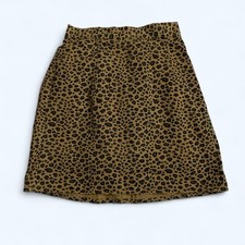 BROWNY Animal Print A-Line Skirt UK 8 Above Knee Elastic Waist Cotton Mid Rise