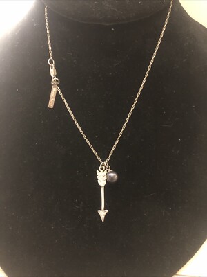 Vantel Pearls Black Pearl CZ Cupid Arrow Pendant Sterling Silver Necklace 18 In