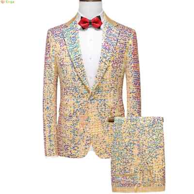 Men's Suit Two Piece,Wedding Party Dress Jacket Trousers,Mens Stage  Performance | eBay