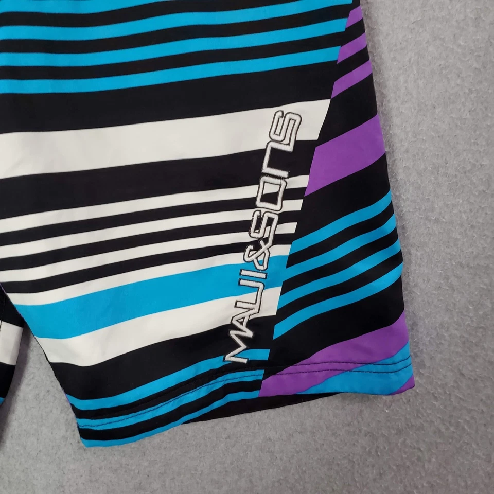 Maui & Sons 男式泳装 32 蓝色泳裤户外海滩冲浪口袋抽绳 — 第 2/4 张图片