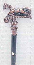 Vintage Victorian Copper Antique Horse Head Handle Wooden Walking Stick Cane Gif