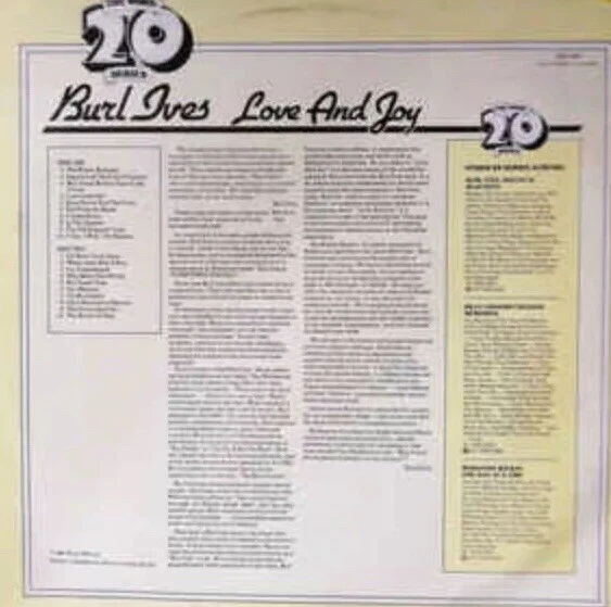 Burl Ives ‎– Love And Joy LP (NM-M) - Image 2 of 4