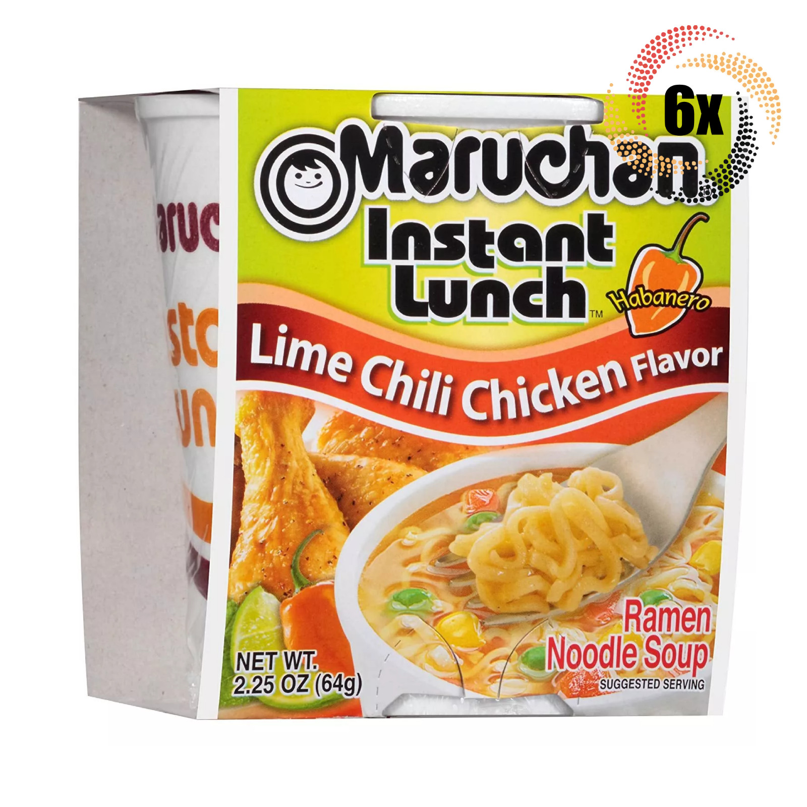 6 чашек Раменской лапши быстрого приготовления Maruchan с курицей и лаймом со вкусом Чили | 2,25 унции