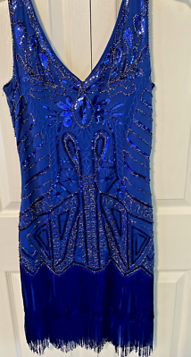 Bebeyond Dress Blue SZ M Beaded Sequin Fringe Party Costume Theater  Accessories | eBay